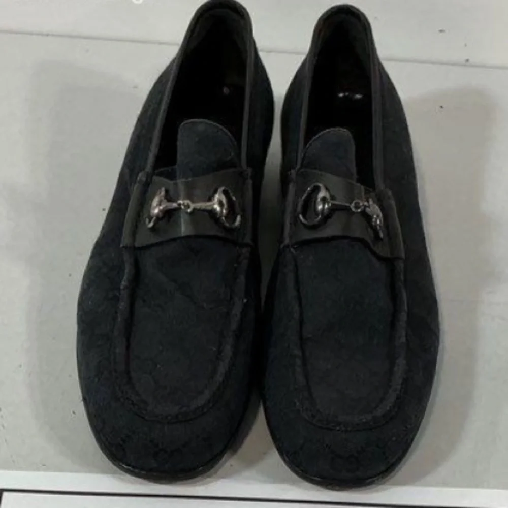 Gucci GG Black Canvas Men’s Horsebit Loafers Size 45E